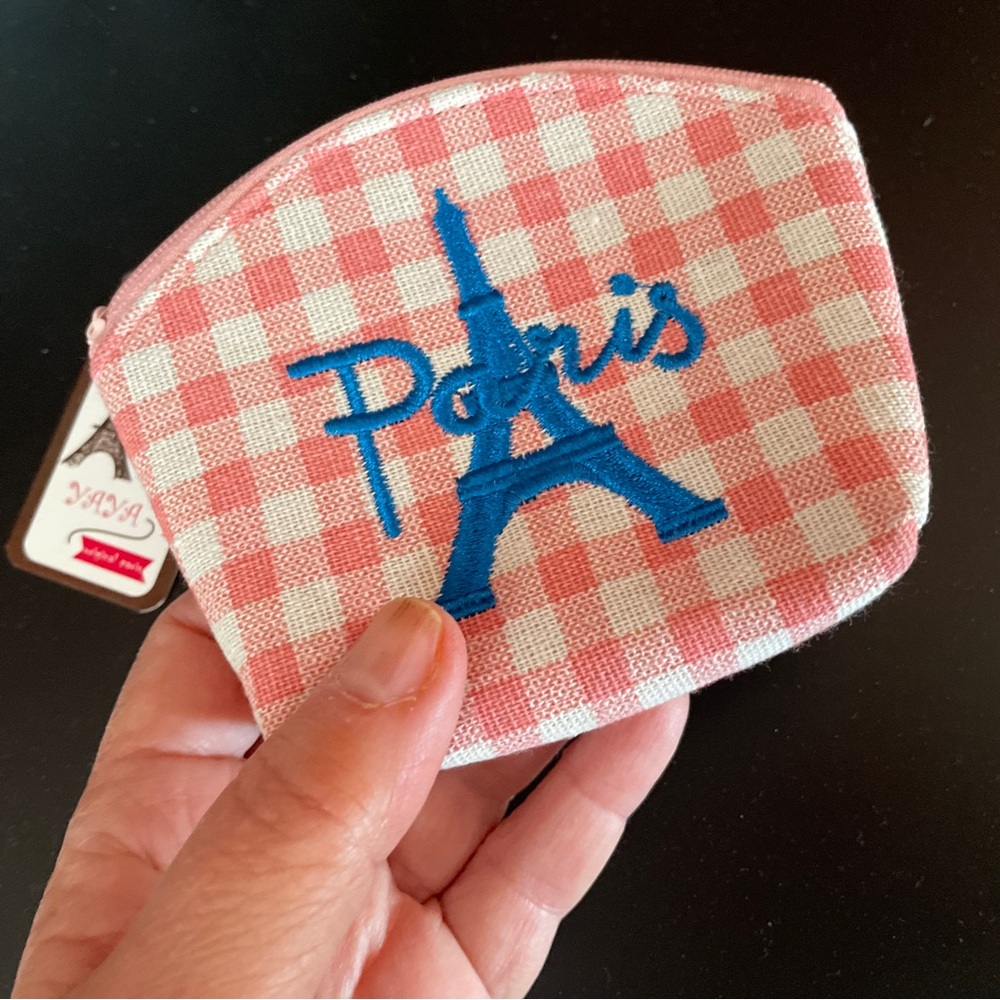 Cute Paris France pink gingham wallet NWT